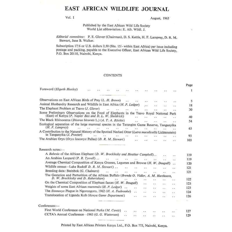East African Wildlife Journal (Vol. 1, August 1963)