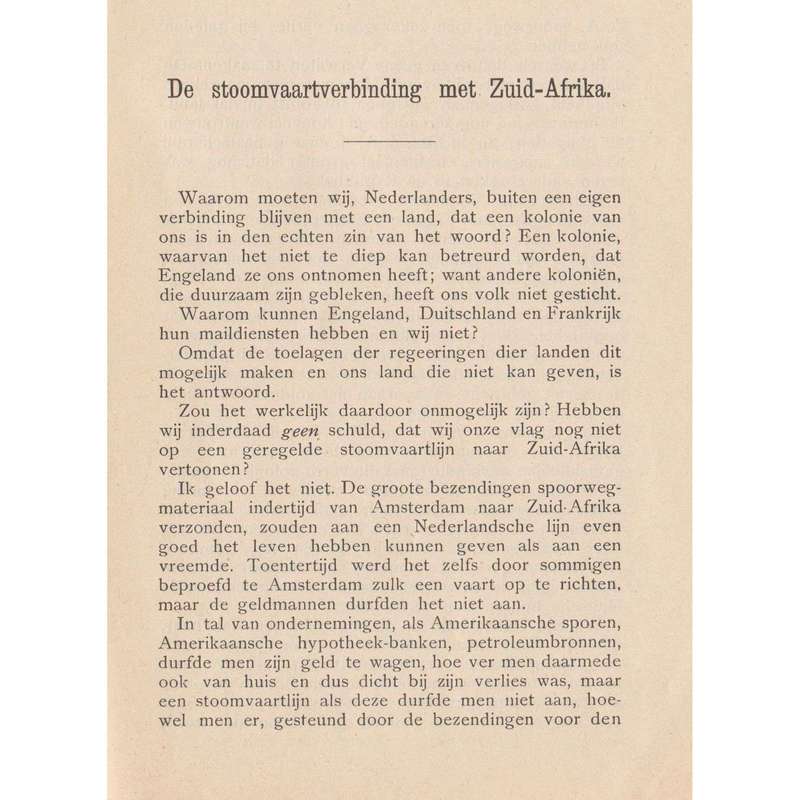 Een Stoomvaartverbinding met Zuid-Afrika (Dutch) | A. S. van Reesma