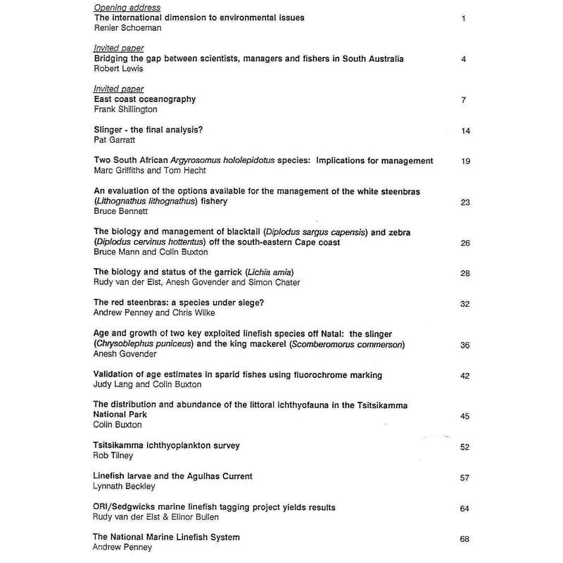 Fish, Fishers and Fisheries: Proccedings of the Second South African Marine Linefish Symposium (1...