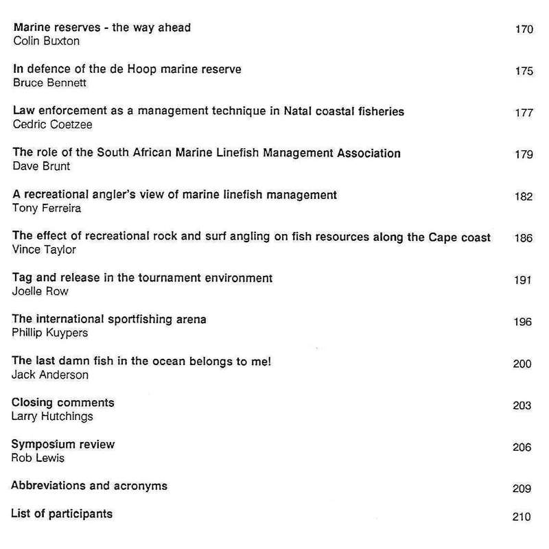 Fish, Fishers and Fisheries: Proccedings of the Second South African Marine Linefish Symposium (1...