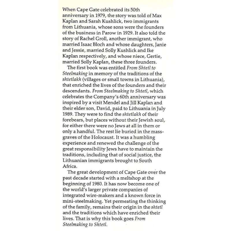 From Steelmaking to Shtetl (Inscribed by Author) | Mendel Kaplan & Marian Robertson (Eds.)