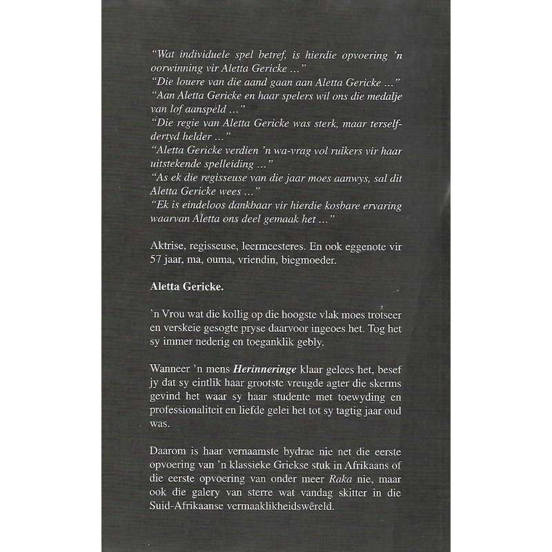 Herinneringe (Inscribed by Author) | Aletta Gericke