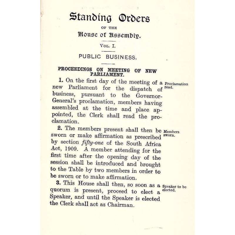 House of Assembly: Standing Orders (Vol. 1 Public Business)
