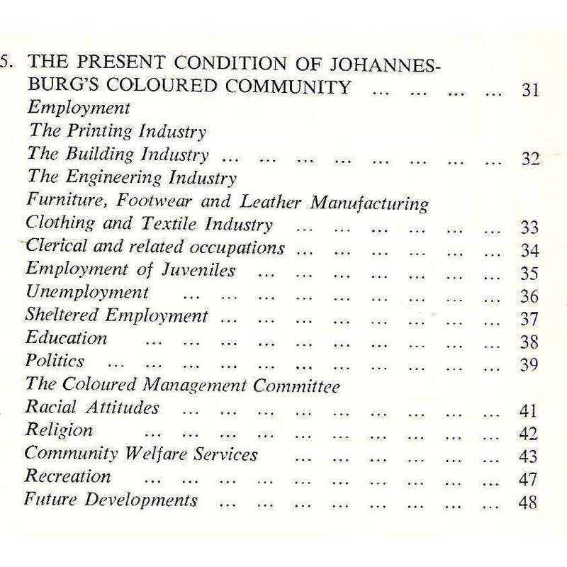 Johannesburg's Coloured Community, With Especial Reference to Riverlea | Peter Randall & Mrs. P. ...