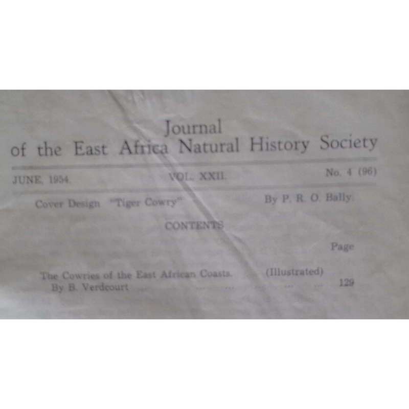 Journal of the East Africa Natural History Society: Special Number on East African Cowries (Vol. ...