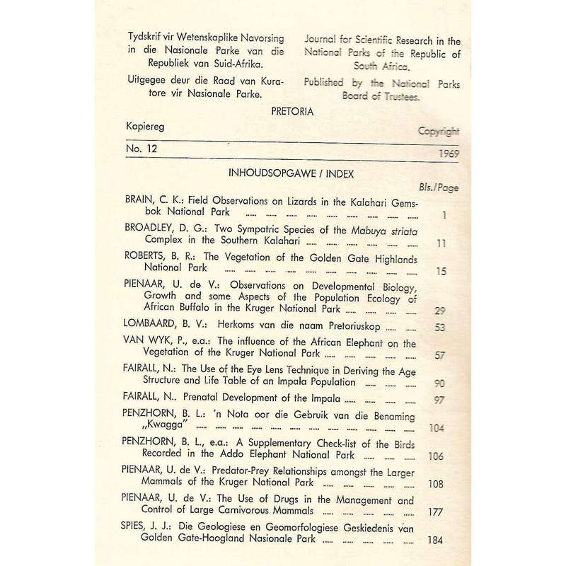 Koedoe: Journal for Scientific Research in the National Parks of the Republic of South Africa (No...