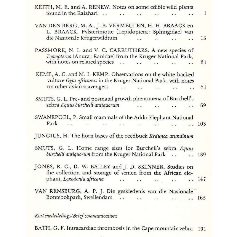 Koedoe: Journal for Scientific Research in the National Parks of the Republic of South Africa (No...