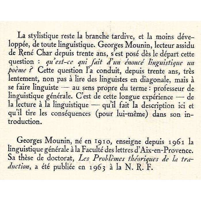 La Communication Poetique, predede de Avez-Vous lu Char? (French) | Georges Mounin