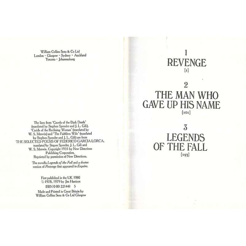 Legends of the Fall (First Edition, 1980) | Jim Harrison