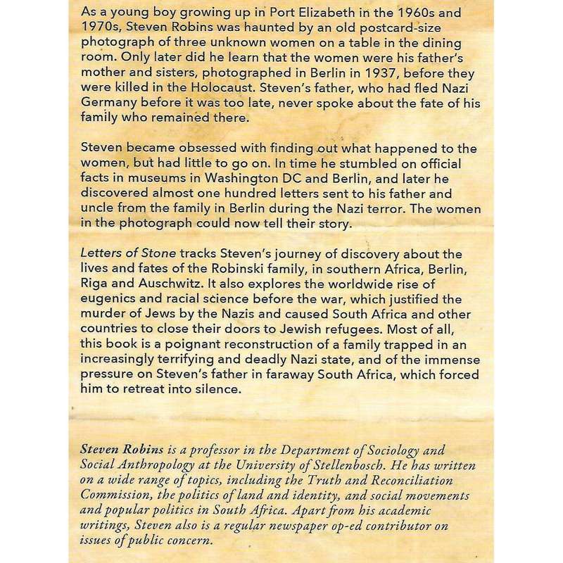 Letters of Stone: From Nazi Germany to South Africa (Inscribed by Author) | Steven Robbins