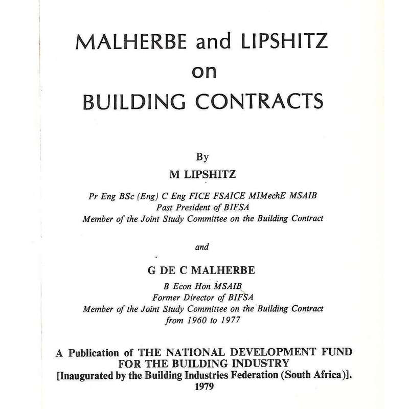 Malherbe and Lipshitz on Building Contracts | M. Lipschitz & G. de C. Malherbe