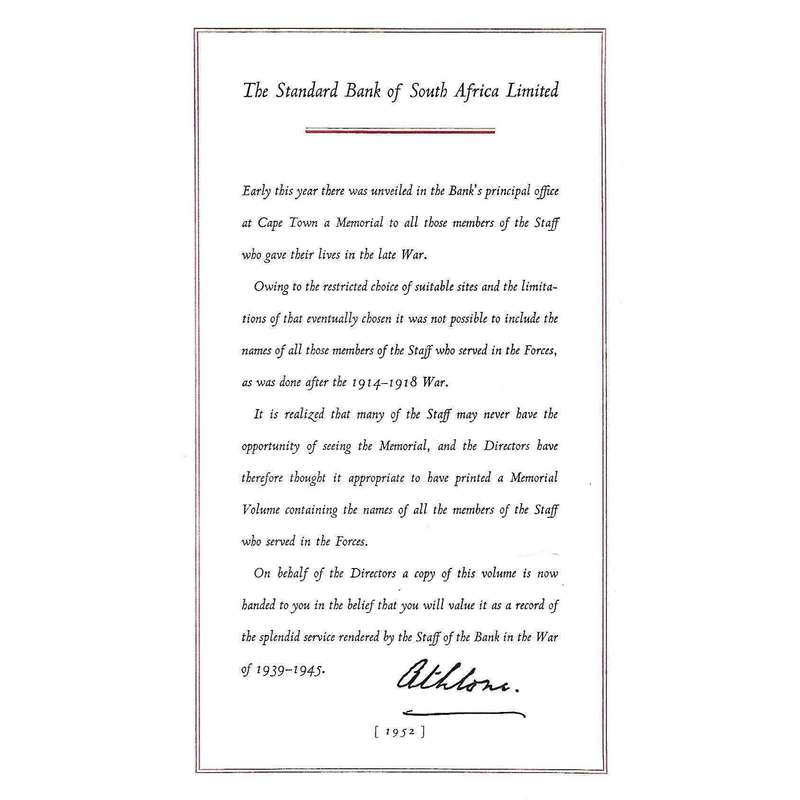 Memorial and Roll of Honour, 1939-1945 (Standard Bank of South Africa Staff Members)
