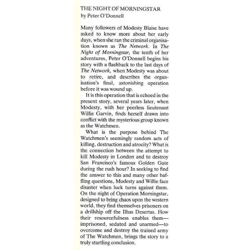 Modesty Blaise: The Night of the Morningstar (First Edition) | Peter O'Donnell