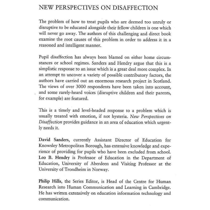 New Perspectives on Disaffection | Lindsay Sanders & Leo B. Hendry