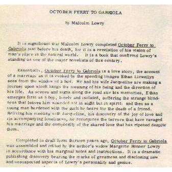 October Ferry to Gabriola (Proof Copy with Dust Wrapper) | Malcolm Lowry