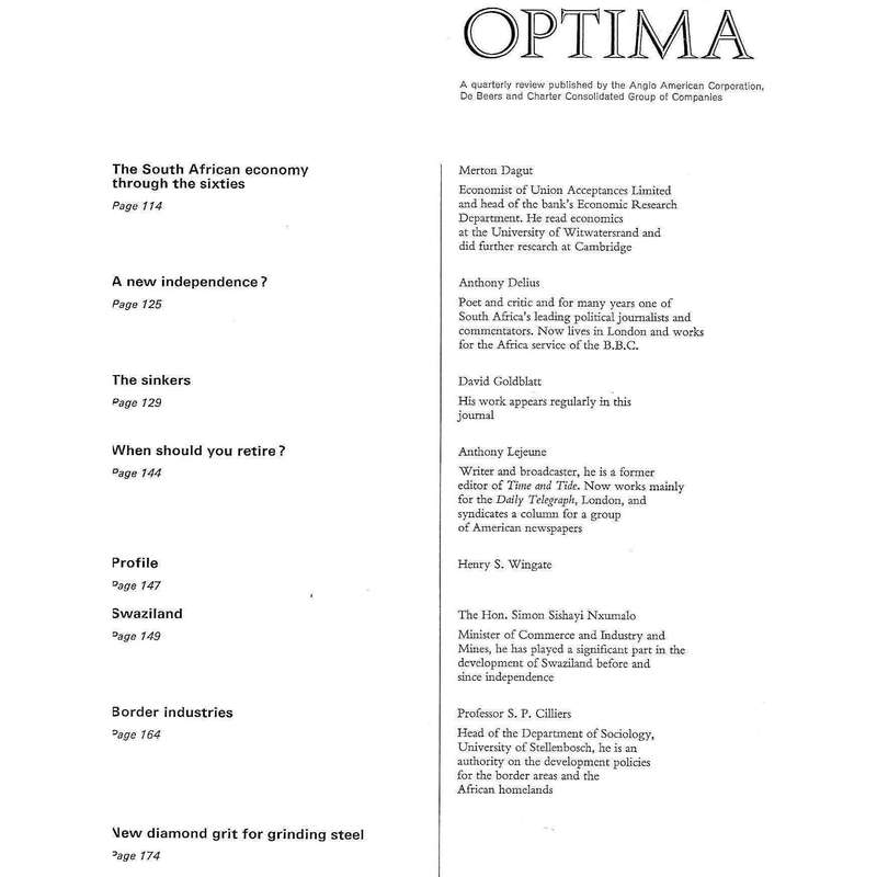 Optima, September 1969 (Includes David Goldblatt's Photo Story 'The Sinkers')