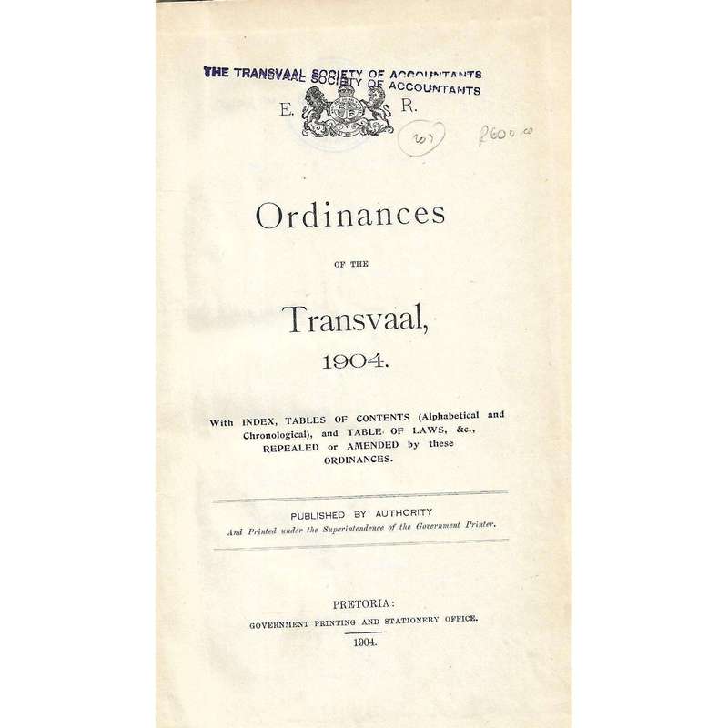 Ordinances of the Transvaal (1904)