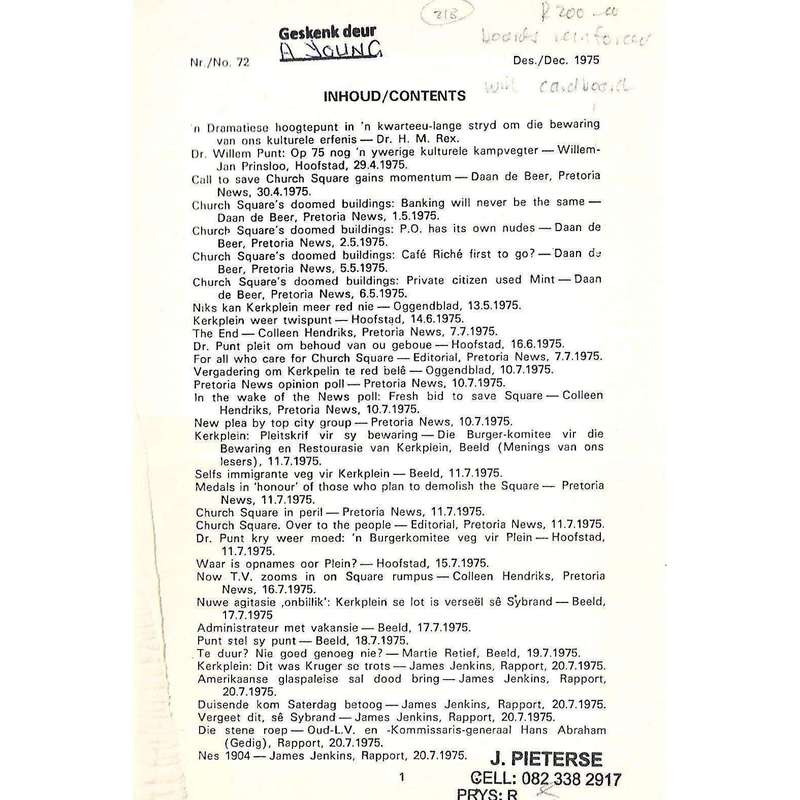 Pretoriana (No. 72, Dec 1975) Kroniek van die Wesfasade/Chronicle of the Western Facade