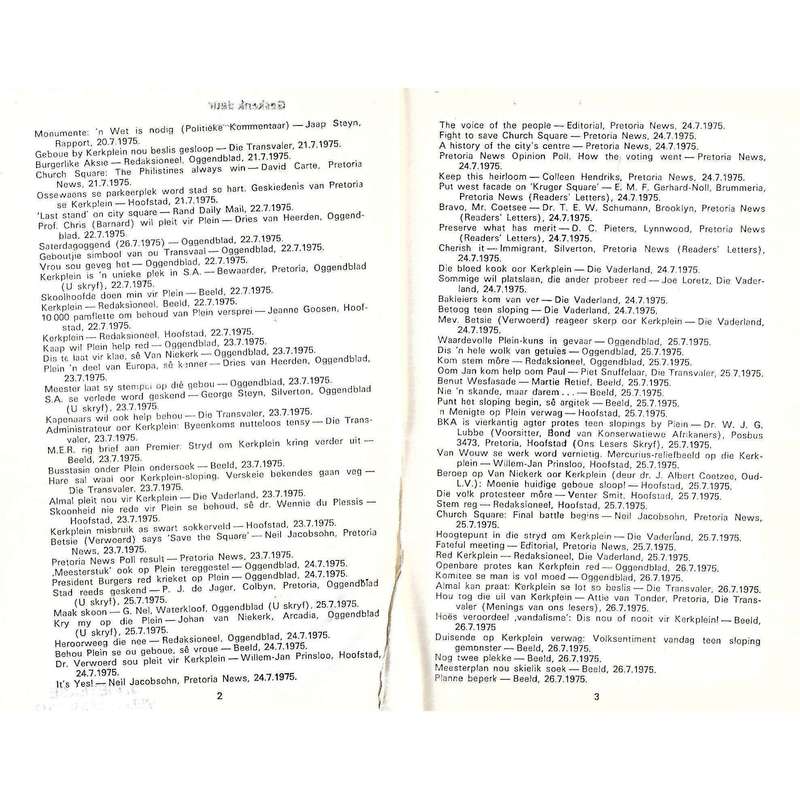 Pretoriana (No. 72, Dec 1975) Kroniek van die Wesfasade/Chronicle of the Western Facade