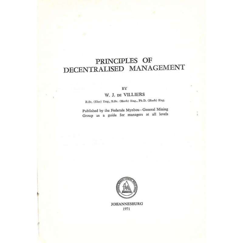 Principles of Decentralised Management | W. J. de Villiers