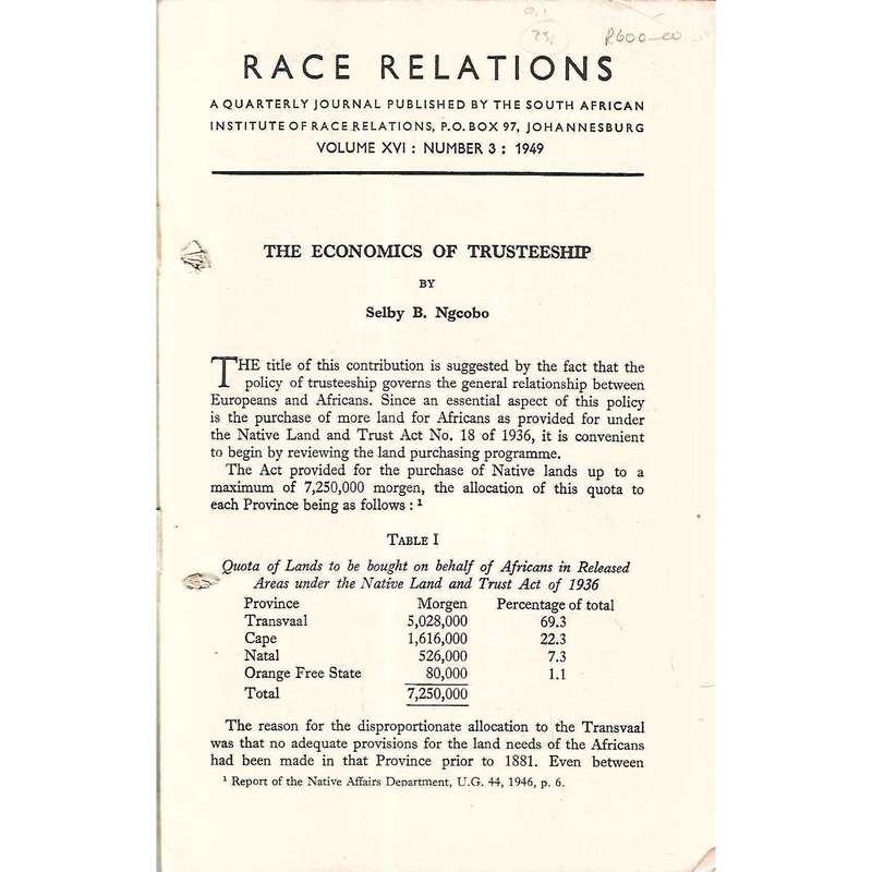 Race Relations (Vol. XVI, No. 3, 1949)