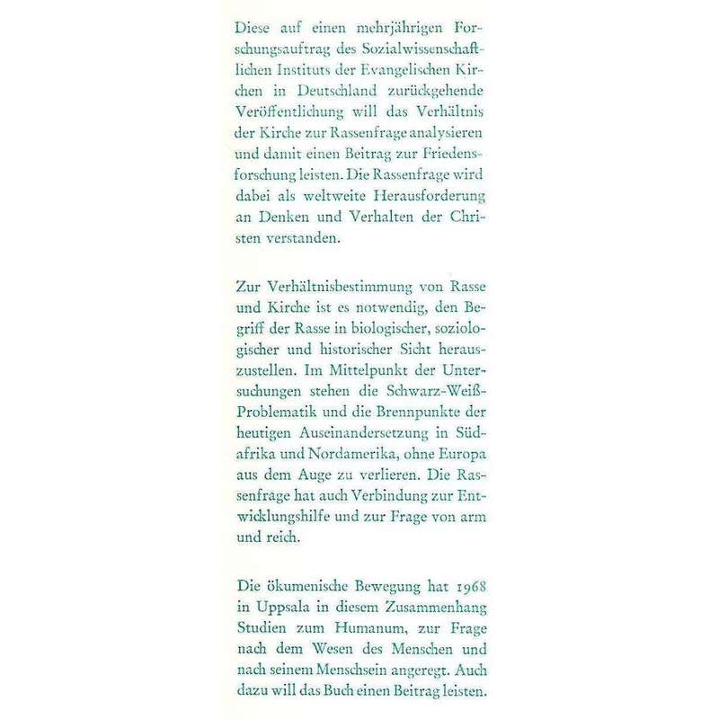 Rasse, Kirche und Humanum: Ein Beitrag zur Friedensforschung (German)