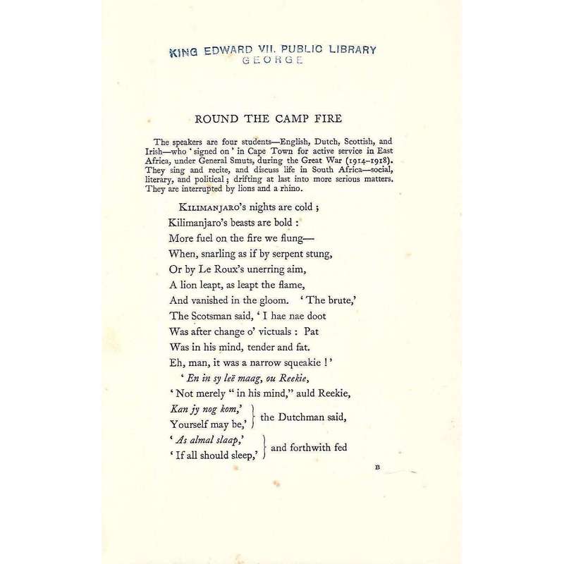 Round the Camp Fire in East Africa and Other Poems (With Author's Presentation Inscription) | Art...