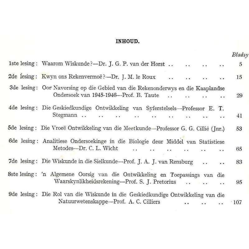 Rubbi-Lesings oor Wiskunde 1947 (Afrikaans)