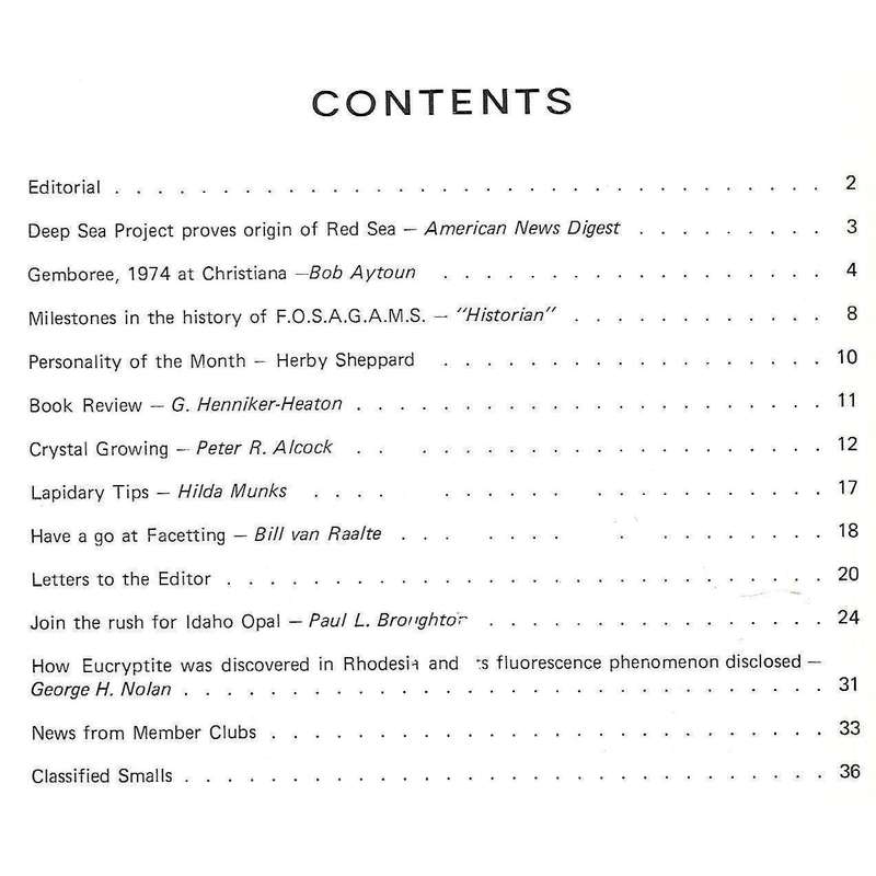S.A. Lapidary Magazine (Vol. 8, No. 1, 1974)