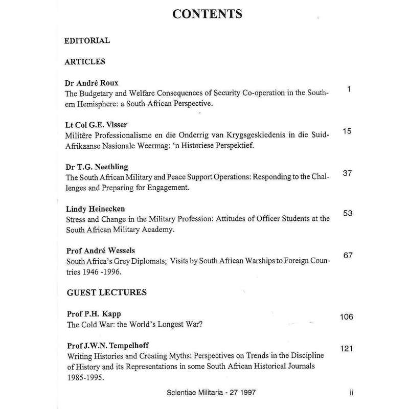 Scientiae Militaria: South African Journal of Military Studies (Vol. 27, 1997)