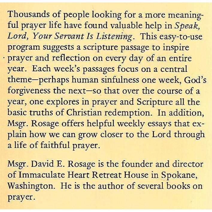 Speak Lord, Your Servant is Listening: A Daily Guide to Scriptural Prayer | David E. Rosage