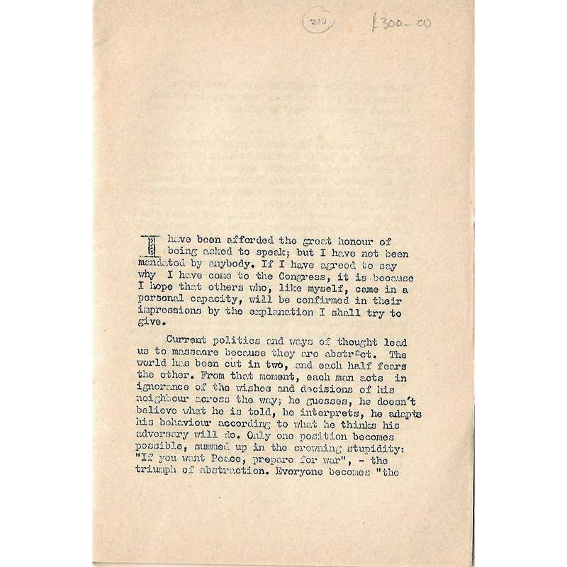 Speech of Jean Paul Sartre (France): Congress of the Peoples for Peace, Vienna December 12th-19th...