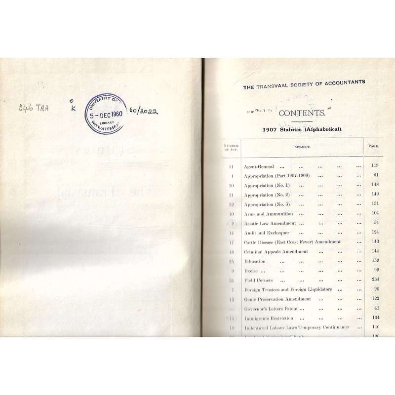 Statutes of the Transvaal 1907