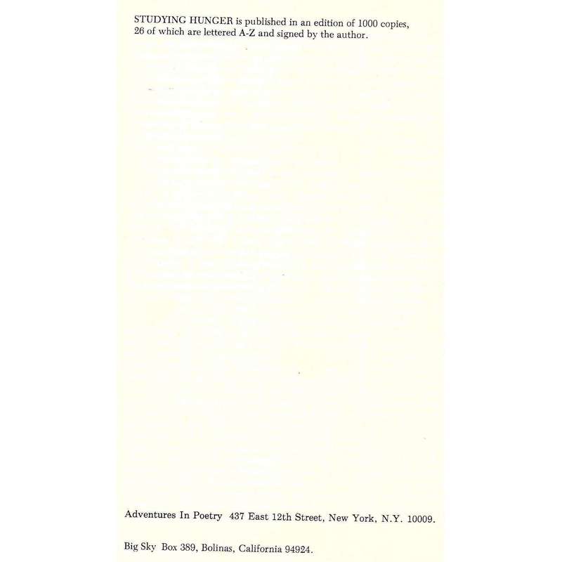 Studying Hunger (Limited Edition) | Bernadette Mayer