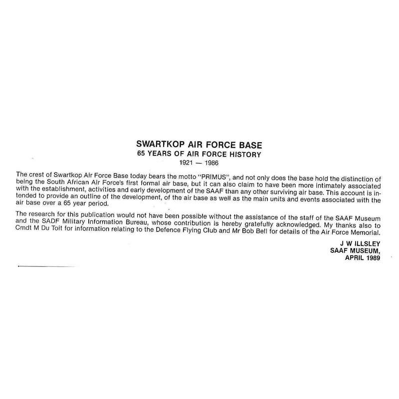 Swartkop Air Force Base: 65 Years of Air Force History (1921-1986) | John Illsley