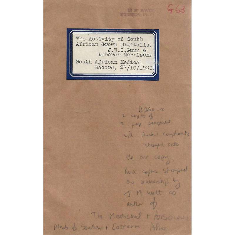 The Activity of South African Grown Digitalis (With Author's Compliments) | J. W. C. Gunn and Deb...