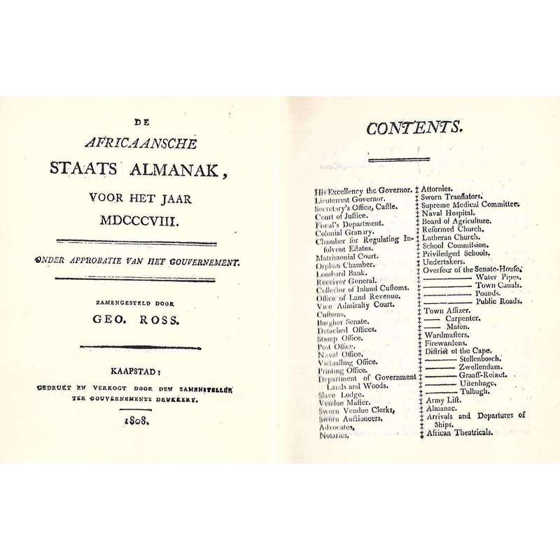 The African Court Calender for MDCCCVIII (Facsimile Reprint) | Geo. Ross