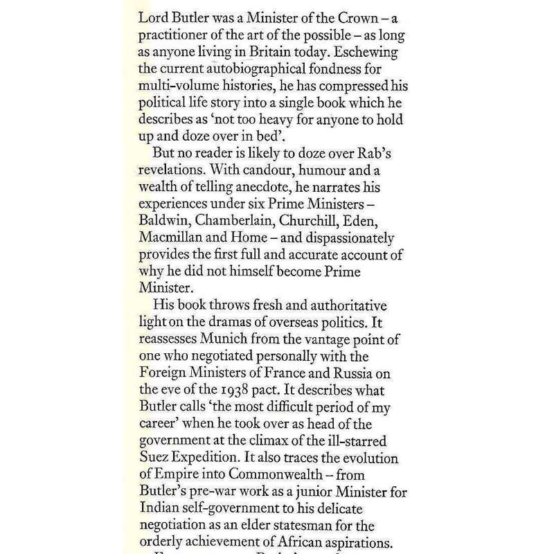 The Art of the Possible: The Memoirs of Lord Butler | Lord Butler