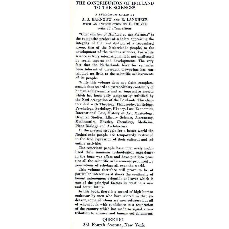 The Contribution of Holland to the Sciences | A. J. Barnouw & B. Landheer