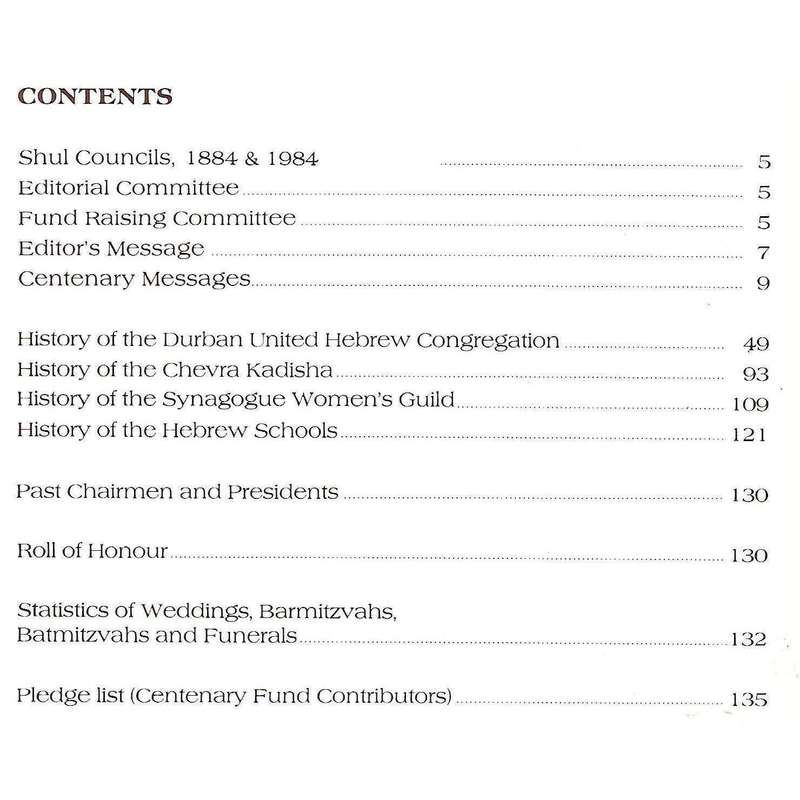 The Durban United Hebrew Congregation Centenary, 1884-1984 | Rose Richter (Ed.)