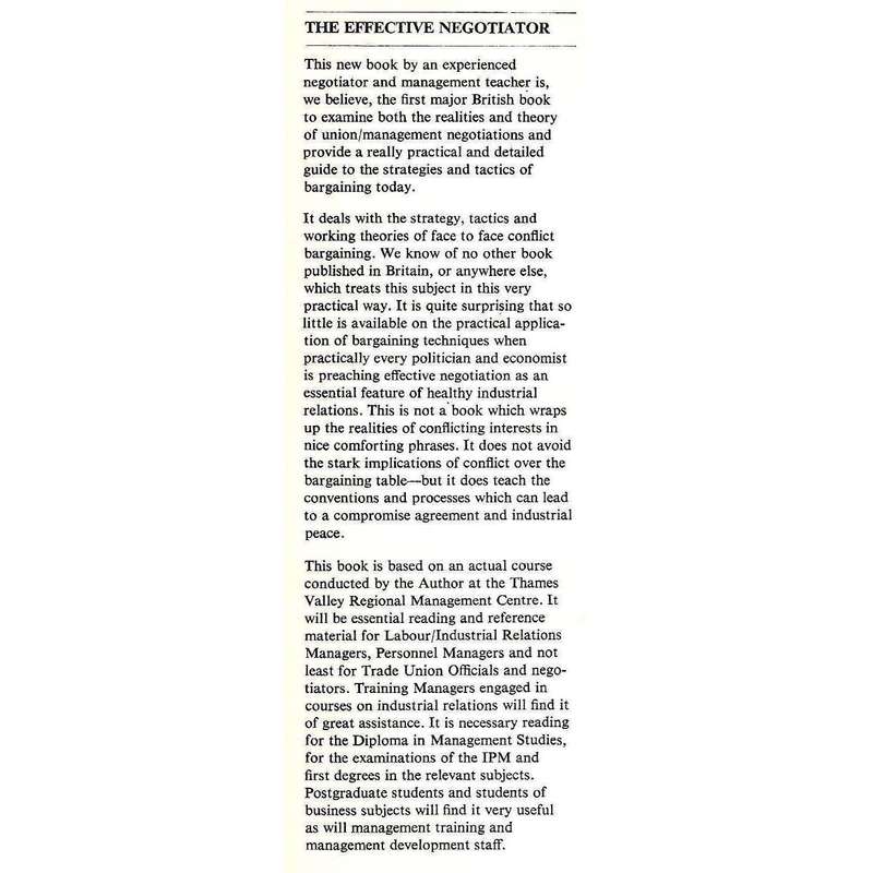 The Effective Negotiator: A Practical Guide to the Strategies and Tactics of Conflict Bargaining ...