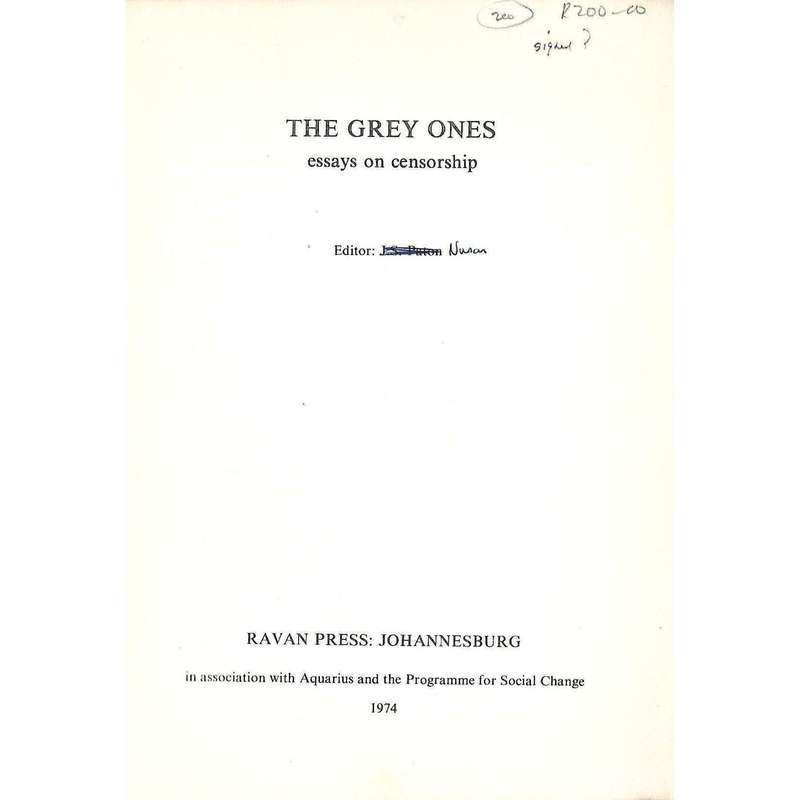 The Grey Ones: Essays on Censorship | Nadine Gordimer, et al.