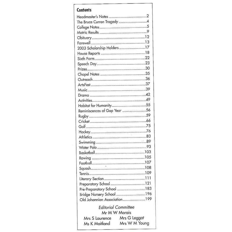 The Johannian: The Magazine of St. John's College, Johannesburg (Vol. XVI, No. 1, 2003)