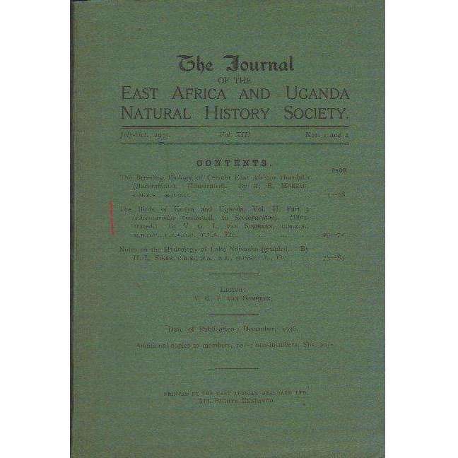 The Journal of the East Africa and Uganda Natural History Society | Editor: V.G.L. van Someren