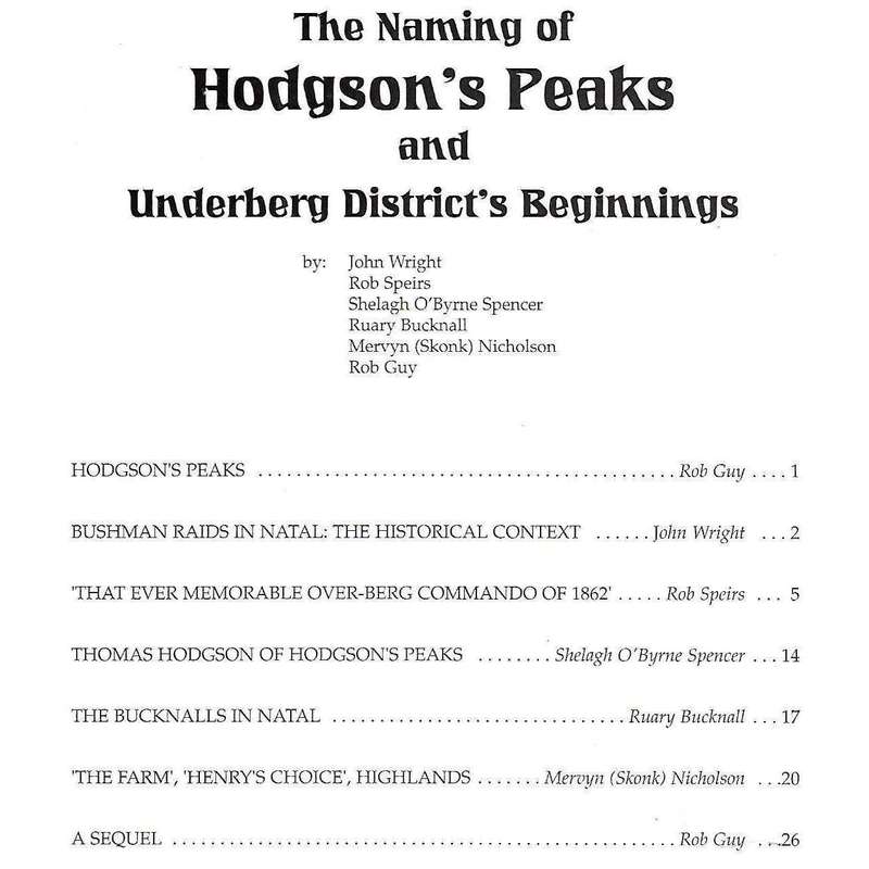 The Naming of Hodgson's Peaks and Underberg District's Beginnings | Rob Guy (Ed.)
