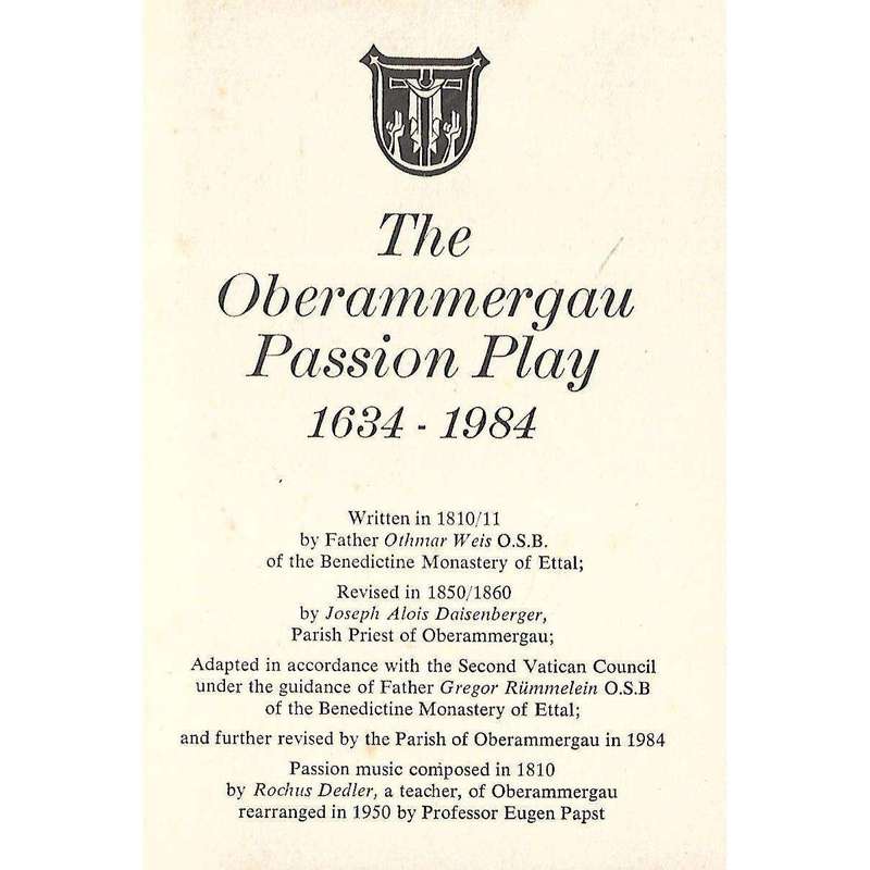 The Oberammergau Passion Play, 1634-1984 (Text)