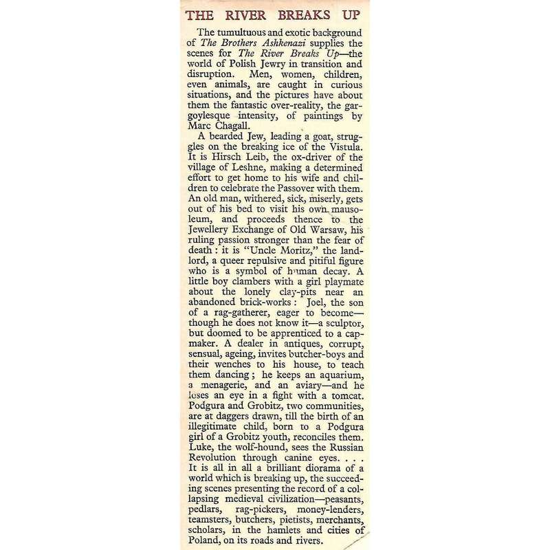 The River Breaks Up (First Edition 1938) | I. J. Singer