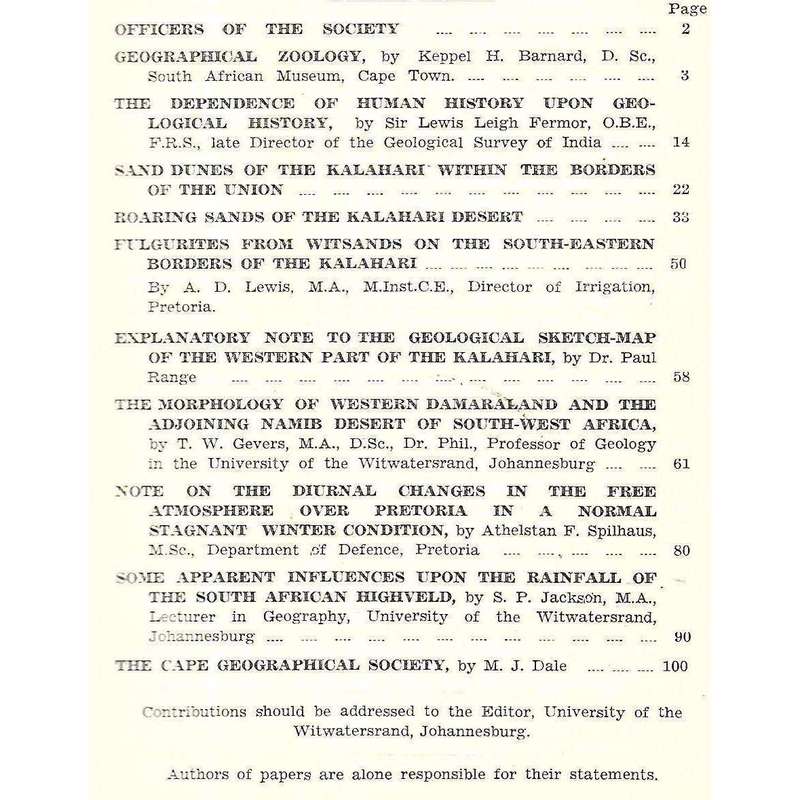 The South African Geographical Journal (Vol. XIX, December, 1936)