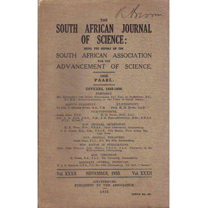The South African Journal of Science: Vol. XXXll November 1935 | Editor: L. F. Maingard