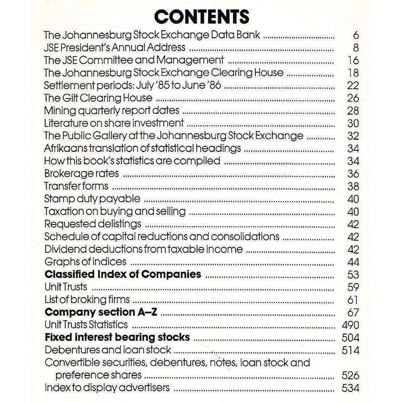 The Stock Exchange Handbook August 1986 (The Johannesburg Stock Exchange)